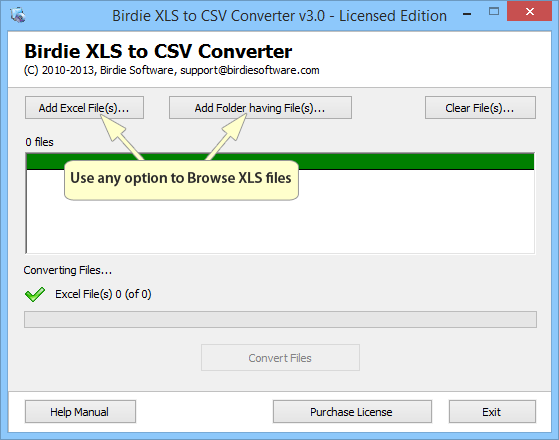 Add XLS file Folder Start Conversion Conversion done