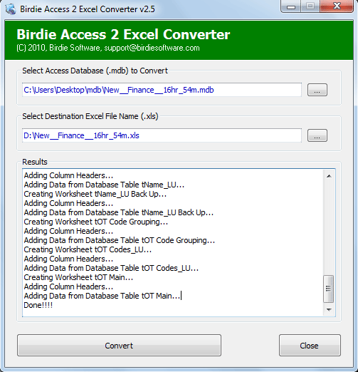 Birdie Access to Excel Converter software