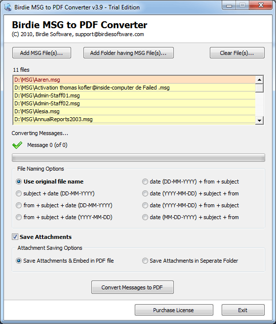 Move MSG File to PDF screenshot