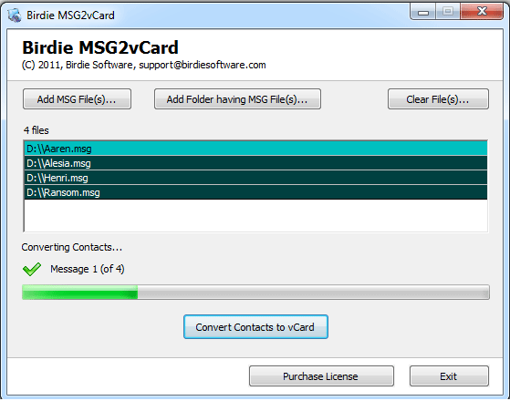 MSG Contacts to vCard screenshot